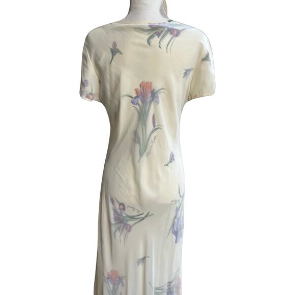 Vintage Ivory Iris Chiffon Sheer Overlay High-Low Floral Midi Dress Size 14 Mica - Picture 5 of 16